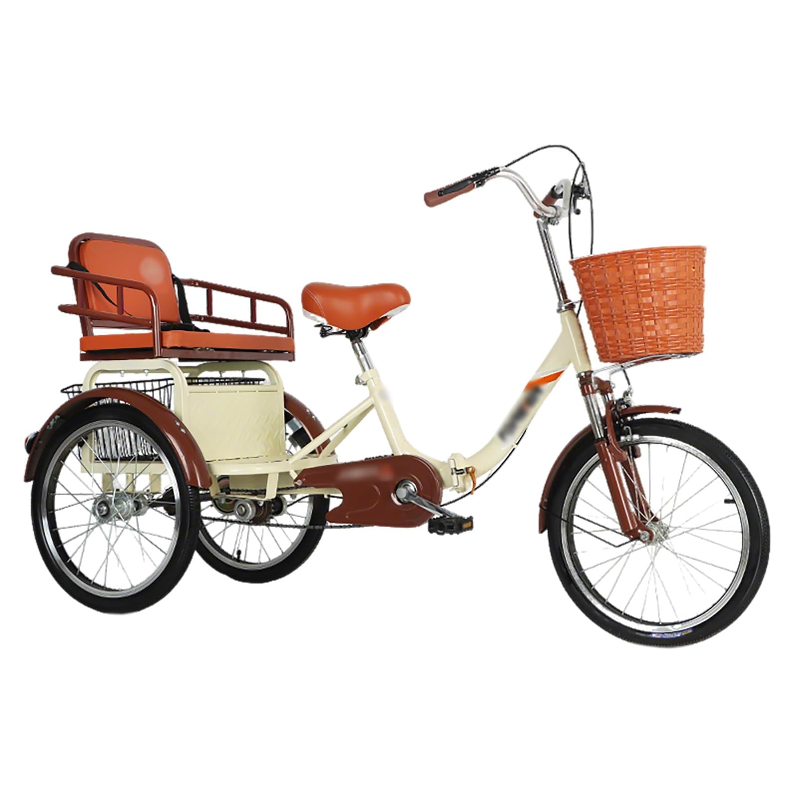 DECAKE Adult Folding Tricycle with Adjustable Front and Rear Baskets, Three-Wheel Pedal Vehicle for Senior Transportation Mobility