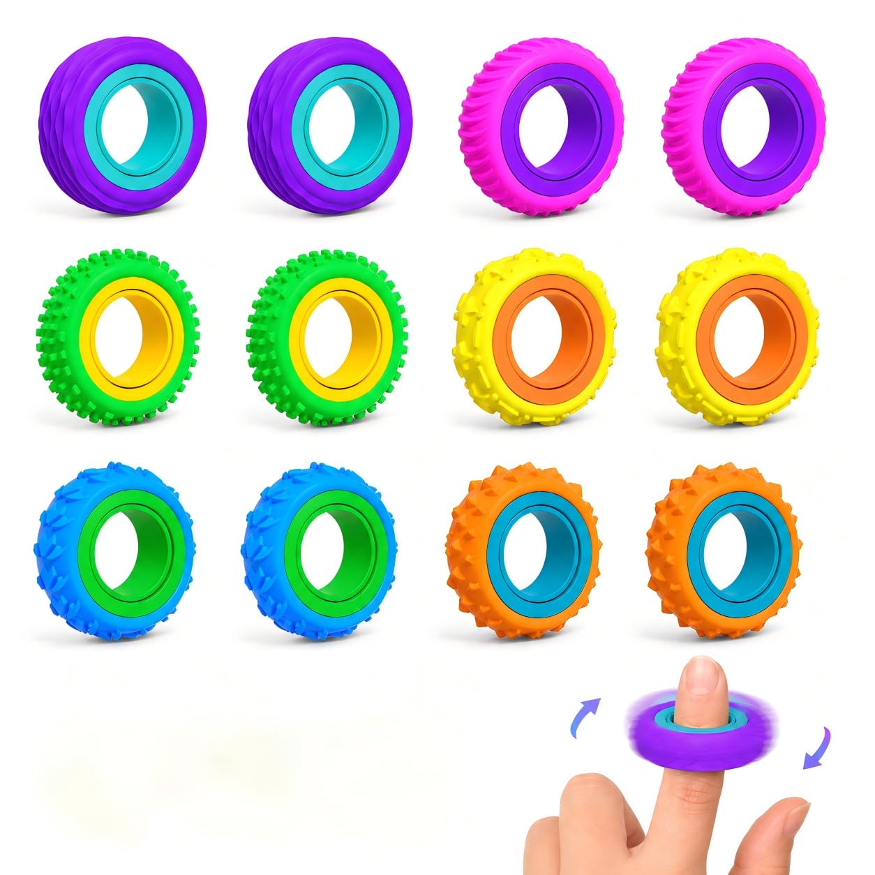 12 Pack Sensory Fidget Rings, Sensory Spinner Rings, Various Textured Finger Toys for Adults Relief Stress Anxiety, for Autism, ADHD Calm Down, Suit to Office,School