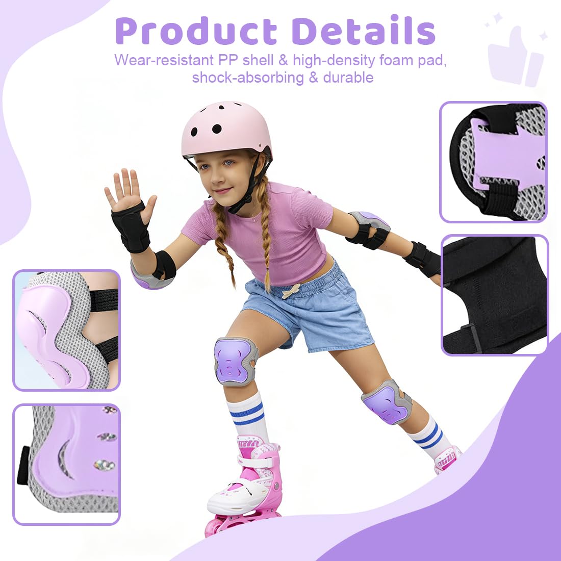 PHYNDR Kit de protección para niños, 6 en 1 Ginocchiere, Basura, Tutor Pulso Proteczioni Set, Equipo de protección regulable para skateboard, scooter y rollerblade — view 3