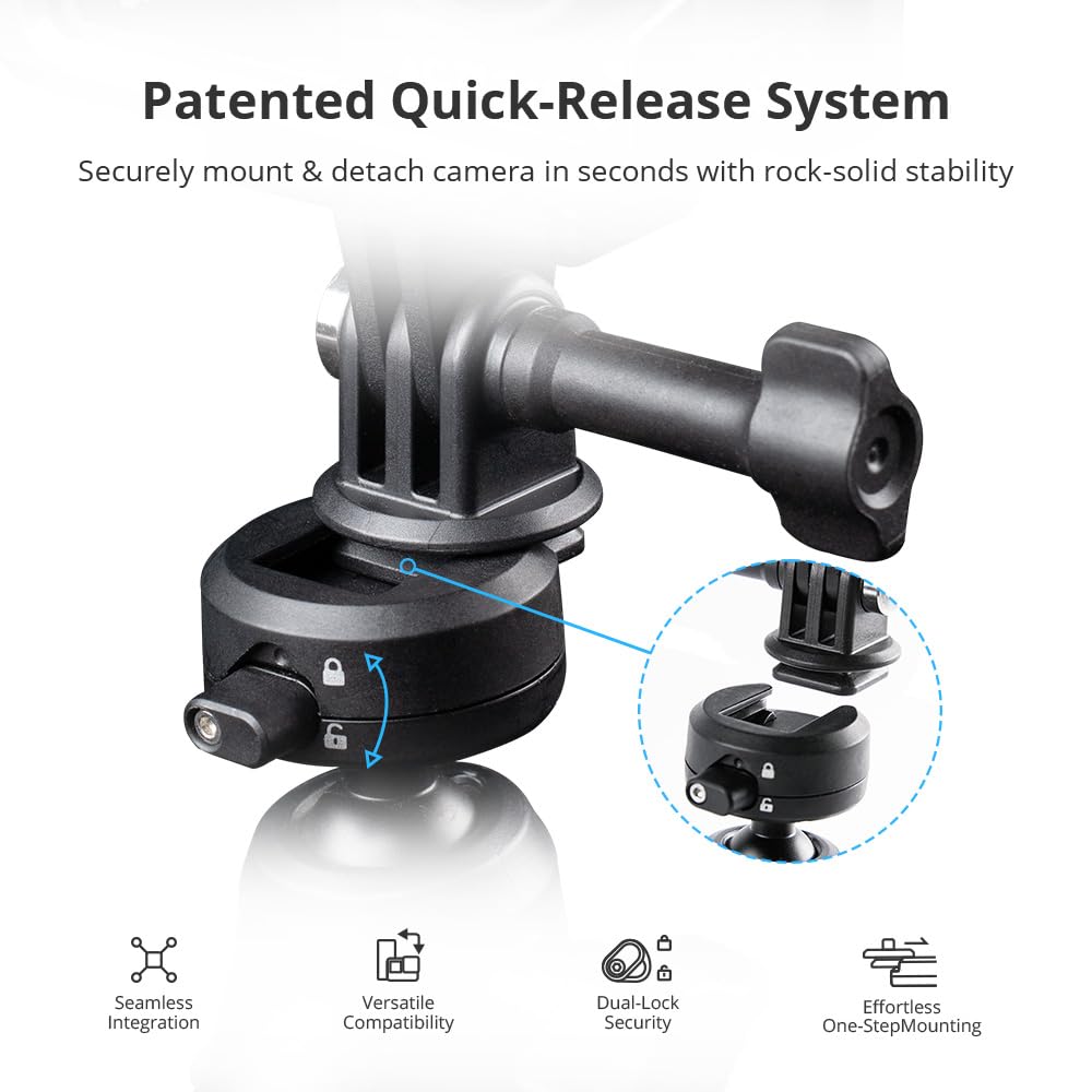 PGYTECH CapLock Fahrrad Lenkerhalterung Aluminium Motorrad Actioncam Klemme | Schnellverschluss Lenker Halterung, 360 Panorama Dual-Kugelkopf, 1/4 Zoll Gewindeadapter, für DJI/GoPro/Insta360