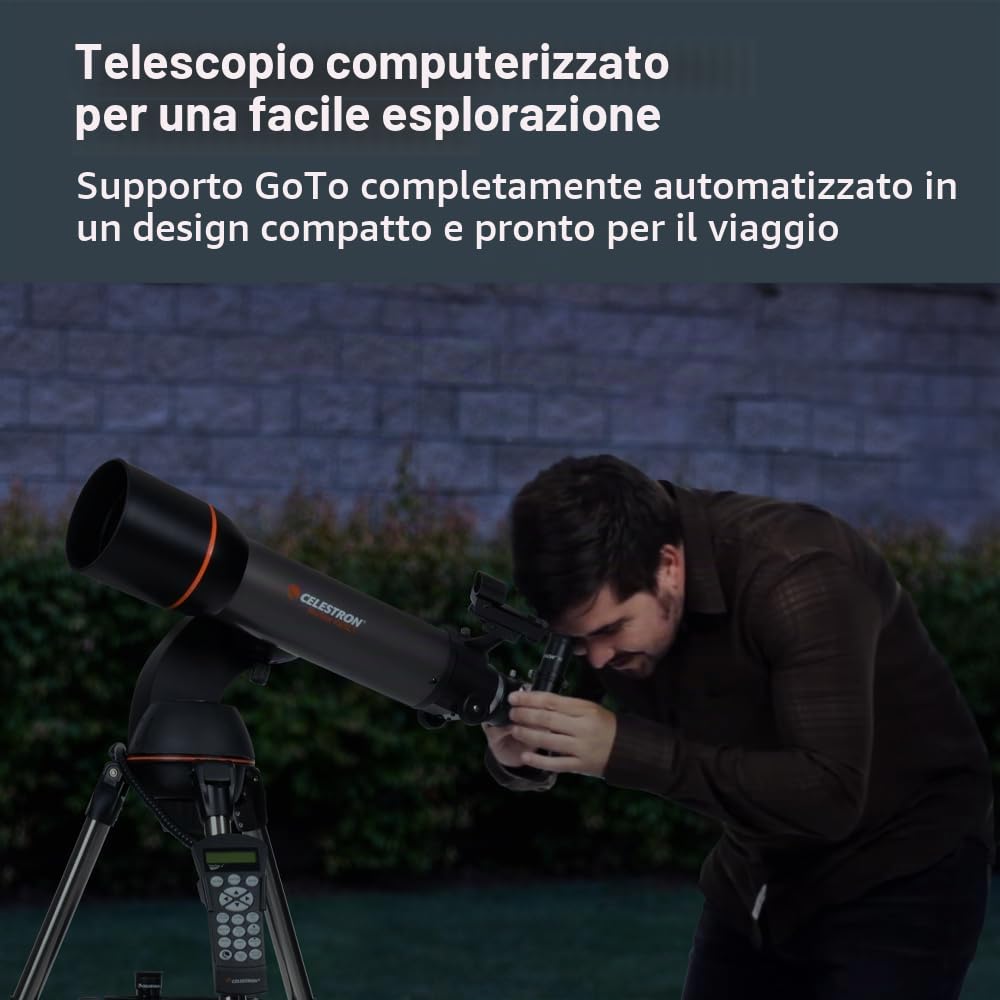 Celestron 22096 NexStar 102SLT Telescopio rifrattore computerizzato portatile treppiede regolabile, montatura altazimutale a forcella, accessori per visione e software 'Starry Night', grigio/nero