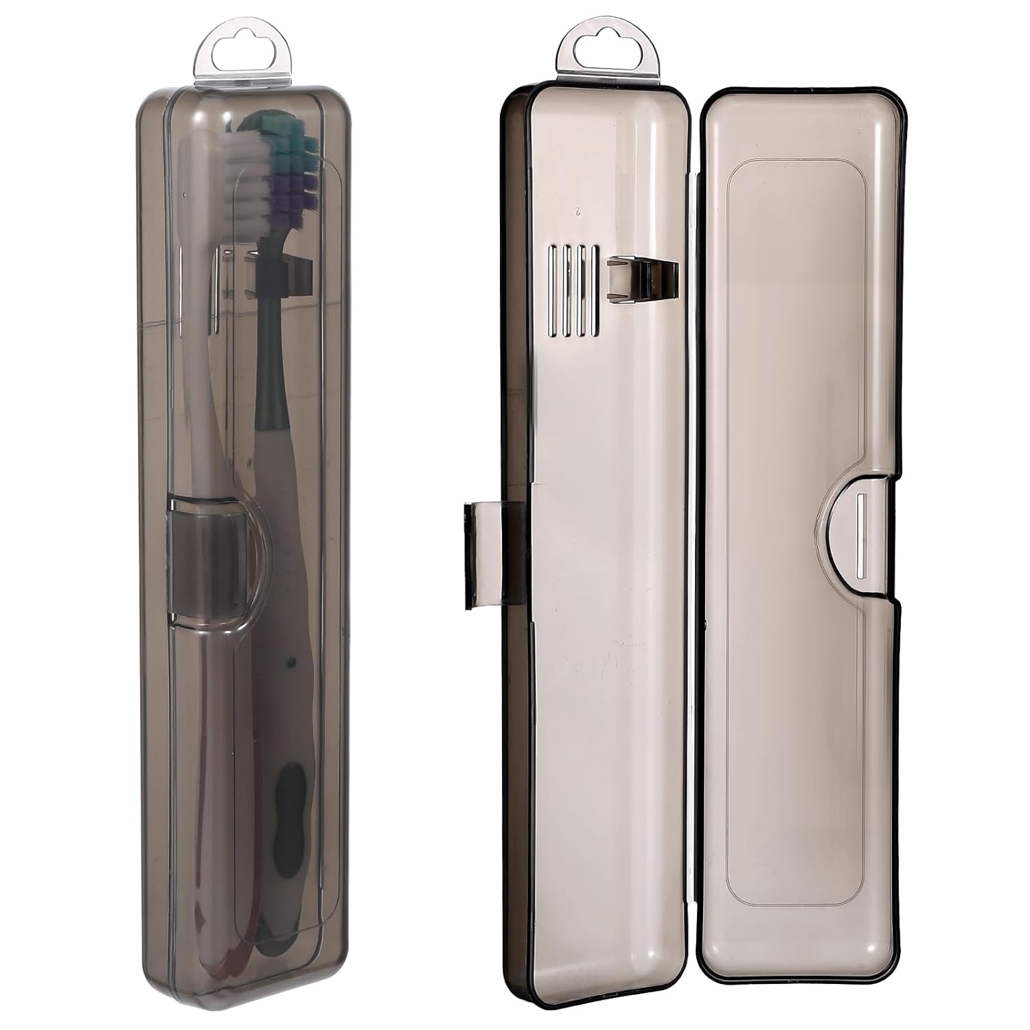 2 Pacotes de Estojo para Escova de Dente 21x12x6cm Plástico Transparente Preto Holder de Viagem Compacto e Portátil