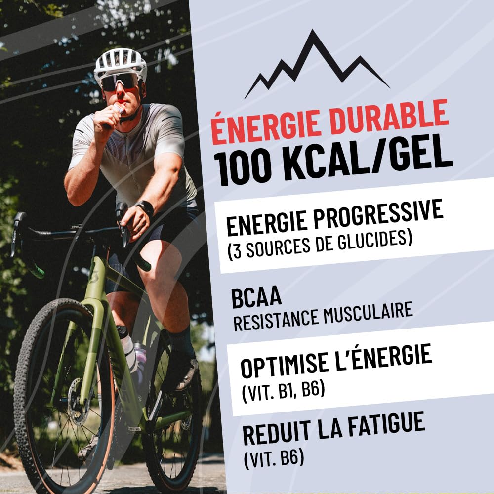 Overstim.s - Gel Energix (10 sachets) - Gel énergétique pour le sport (vélo, course à pied…) - Energie longue durée (Glucose + Fructose + Maltodextrines) - BCAA - 100 kcal/gel - Saveur Fruits Rouges