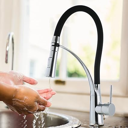 AWOKZA Taps Faucet All Copper Faucet Household Faucet LED Pull Out Kitchen Faucet Nickel Kitchen Sink Mixer Tap 360 Degree Rotation Sink Mixer taps Kitchen Tap Brass Faucet-Chrome