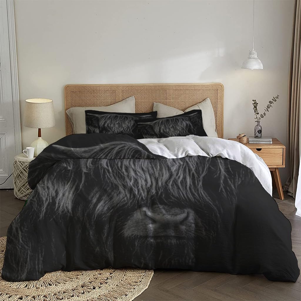 NIBAINLO 布団カバー毛むくじゃらの牛 肌に優しい ピーチスキン加工 掛け布団カバー 和式 洋式 あったか 布団カバーセット リバーシブル ホームステイ ホテル 家庭兼用