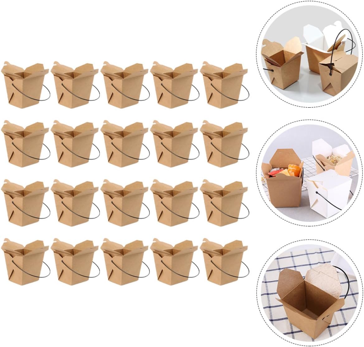 Luxshiny Take-out Paper Box Kraft Food Container Portable Snack Holder for Fried Chips and Popcorn, 20pcs Kraft Take Boxes for Picnic and Food Packaging