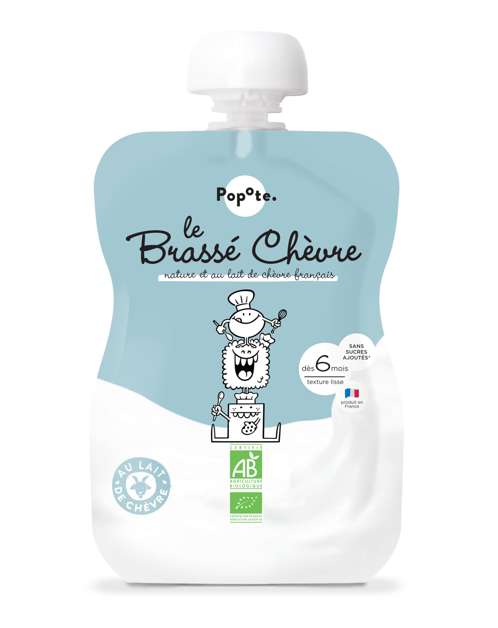POPOTE - Brassé Chèvre Bio Bébé 100 g - Dès 6 Mois - Gourde Individuelle - Yaourt à Boire Texture Onctueuse - Source En Calcium, Sans Sucre ajoutés - Format Pratique à Emporter - Pack Familial 10x100g