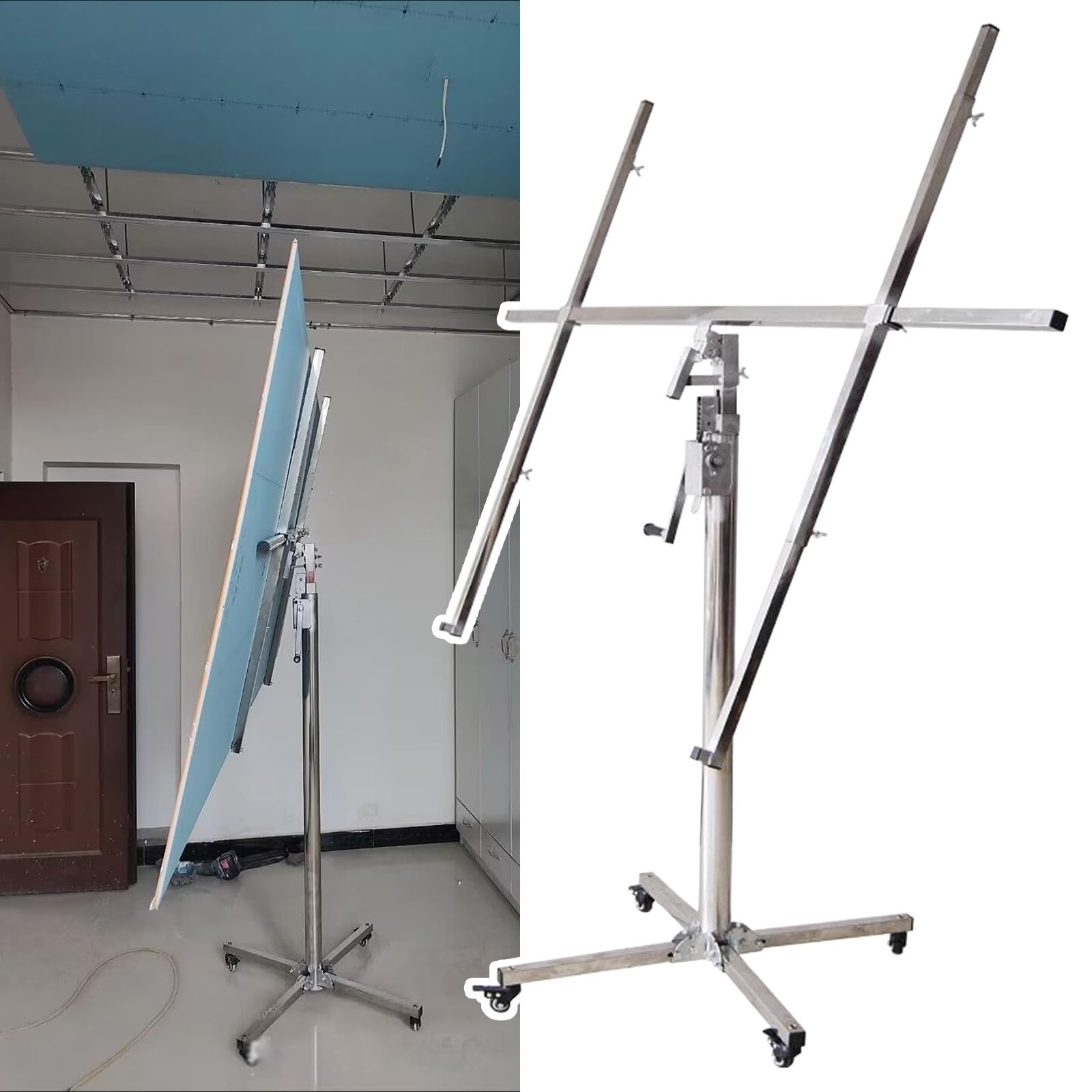 JYHHCYS Sheetrock Lift Drywall Lift Extension - Panel Hoist Jack Lifter with Rolling Caster Wheels - Portable Adjustable Telescopic Arm Panel Hoist Jack Tool Labor Saving(4m/13.1ft+Accessory)