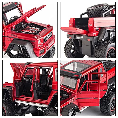 Image of ARNIYAVALA Diecast Toy Car1 /24 Benz G63 AMG 6x6 V12 Off-Road Pickup Scale Model,Pull Back Vehicles Alloy Simulation Supercar with Lights and Sound Also for Car Dashboard,Kids,Adult-RED