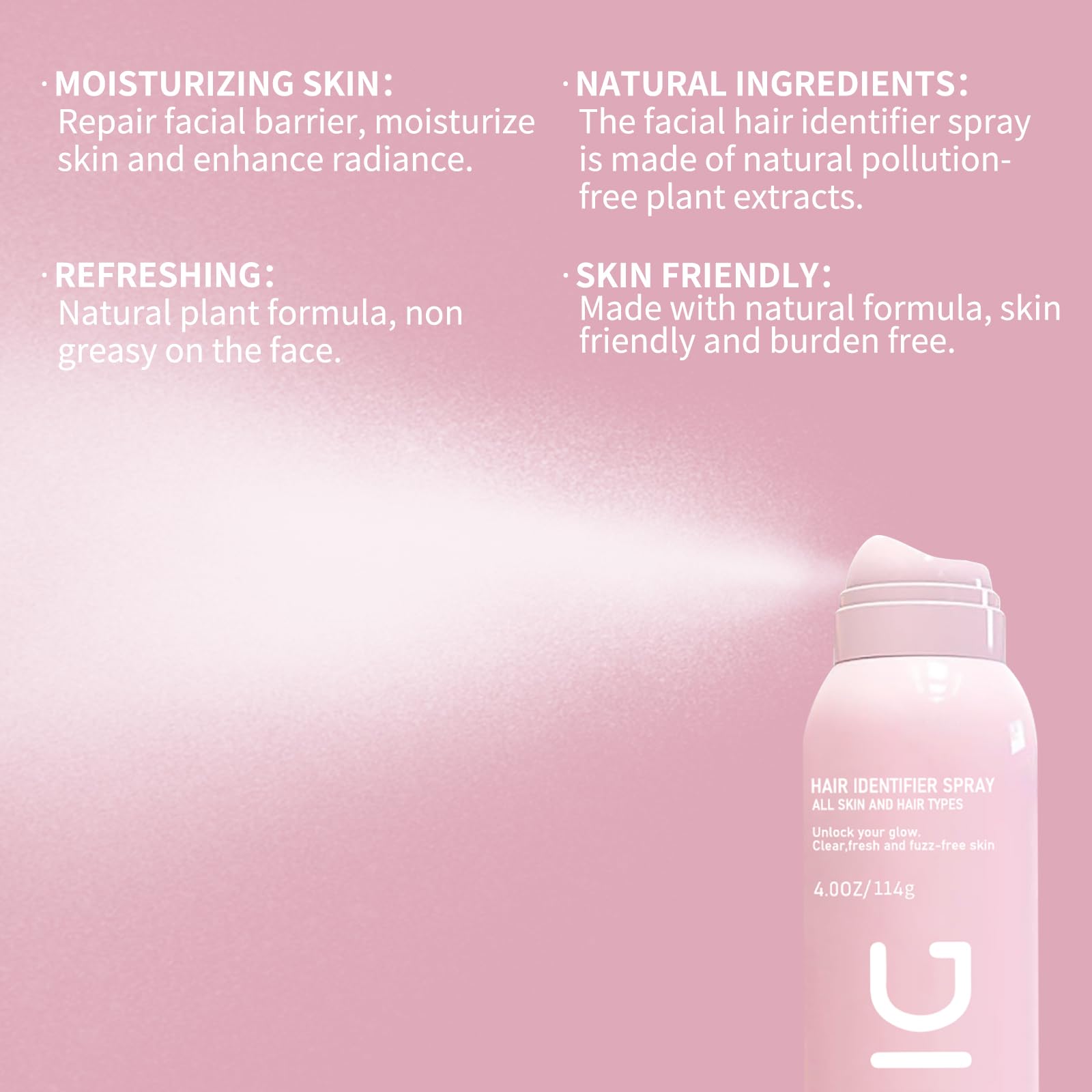 Hair Identifier Spray for Face Shaving Dermaplaning, Pure Natural Plant Ingredients, Hair is clearly visible and Refreshingly residue-free, 4 Fl Oz
