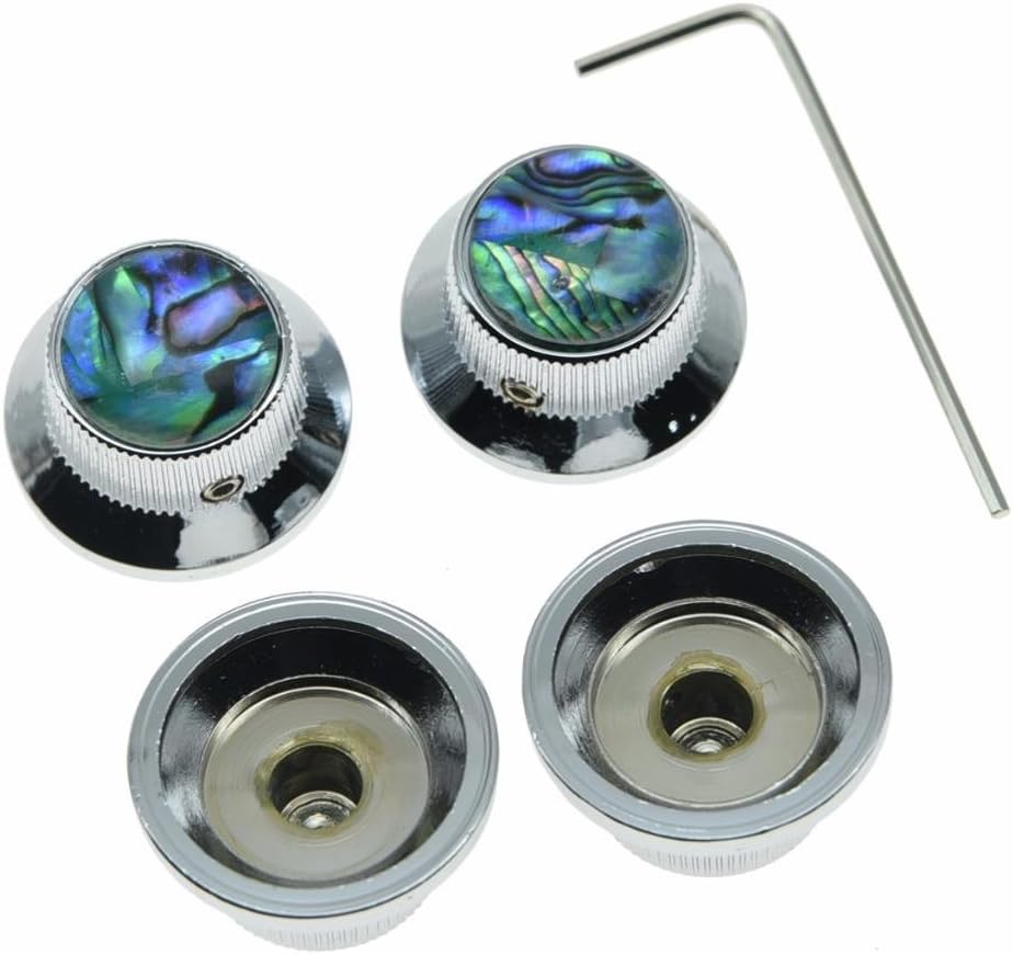 Dopro 4X Abalone Top Chrome LP Top Hat Knobs with Set Screw Metal Bell Knobs for Guitar Bass with 6mm Shaft Pots