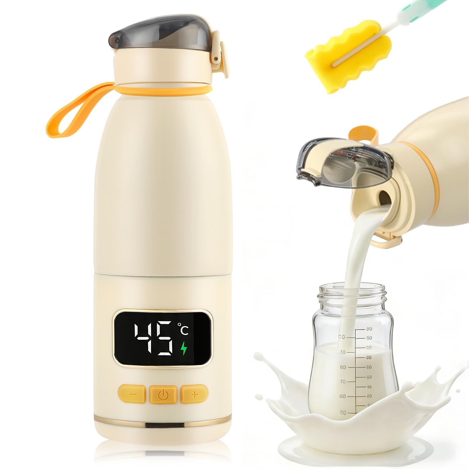 Chauffe Biberon Portable sans Fil 450ml,Chauffe Lait Bébé Rechargeable avec Batterie 15000mAh,Contrôle Température Réglable 37-55°C Écran LED pour Lait Maternel Préparation Nourrissons Voyage Voiture