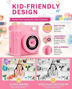Kids Instant Print Camera Ages 3-12 1080P Selfie 2.4 Screen 32GB Gift Pink | Kids camera,1080P Photo Capture,Selfie Camera,Ink-Free Printing, Print photos easily,Christmas,Birthday Gift for Girls
