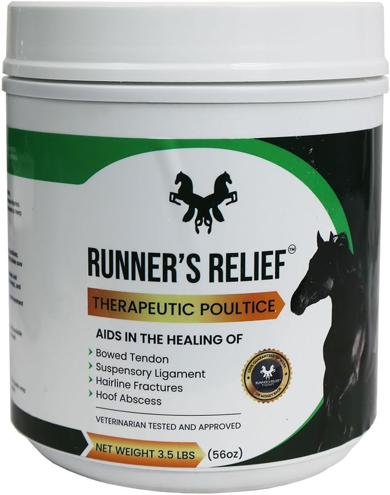 RUNNER'S RELIEF Therapeutic Poultice Tightener | Treatment for Bowed Tendon Injury | Natural Soothing Clay for All Horse | Horse Health All Breeds | use on Tendons, Ankles, Hooves, Ligaments