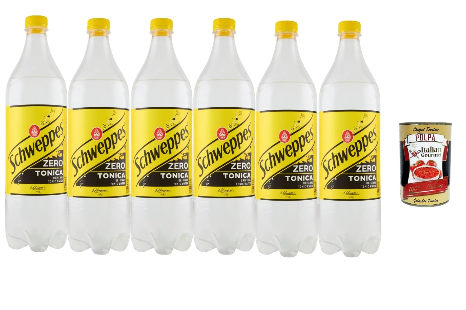 Italian Gourmet Bundle 6 x 1 L eau tonique zero boisson gazeuse sans sucres goût tonic format familial 6 litres mixer apéritif cocktails et réserve + Italian Gourmet Polpa