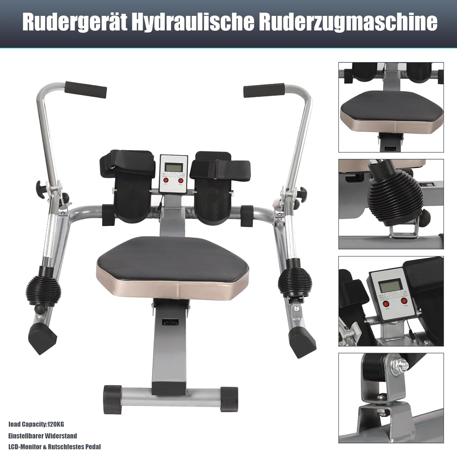 Máquina de remo hidráulica móvil ajustable para cardio plegable con monitor LCD, máquina de remo suave para gimnasios, casas privadas, empresas, clubes de fitness