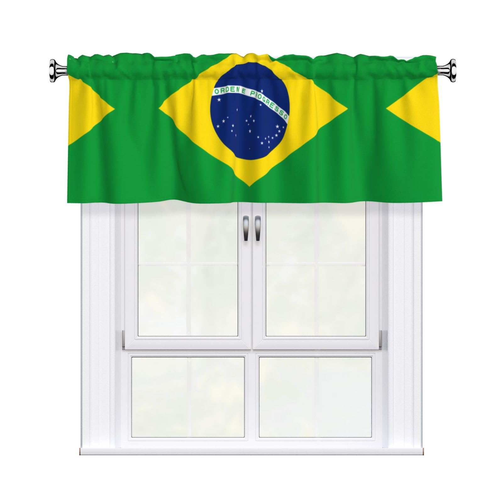 WHJSHOP Brazilian flag Prints Curtain Valance 54x18in - Peach Skin Kitchen Window Layer, Filtered Light & Quick-Install Rod Pocket Cover