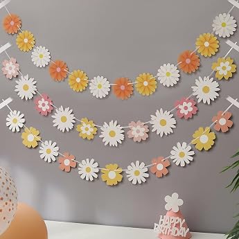 3 Packs Color Gradient Daisy Banner Birthday Children's Birthday Decoration Unique Flower Daisy Garland Paper Garland Flowers Daisy Decoration Retro Boho Flower Birthday Banner Party Decoration
