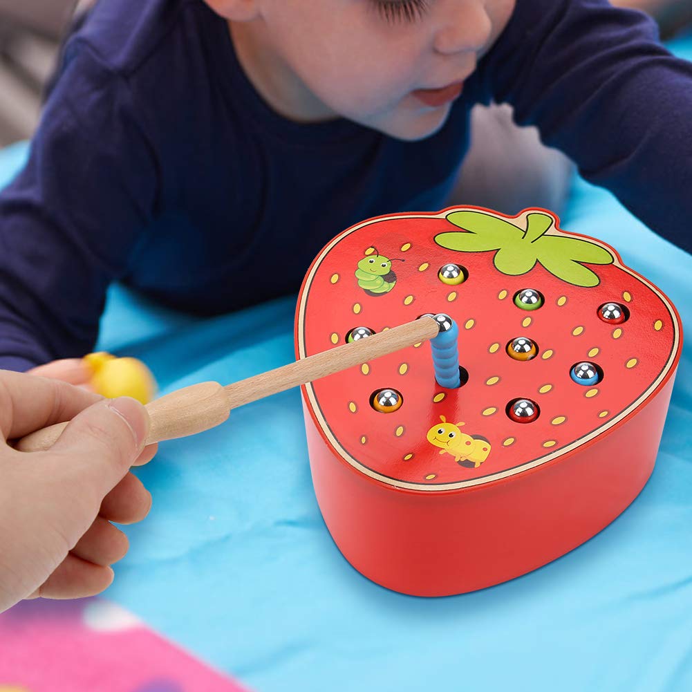Baby Fang Spiele, Magnetische Desktop Obst Form Würmer Falle Spiel Intellektuelles Lernen Spielset Interaktives Brettspiel Spielzeug für Kleinkinder Kinder Geburtstag (Erdbeere)