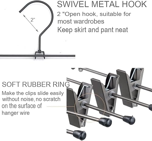 Miniatura 8 de Perchas para pantalones de 13.8 pulgadas, color gris oscuro, perchero con clips, clips de metal, perchas para pantalones que ahorran espacio,