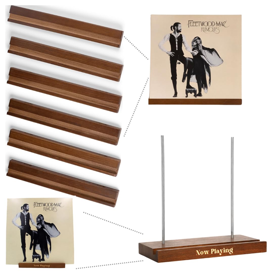 Vinyl Wall Mount Pack of 6 and Now Playing Vinyl Record Stand Bundle