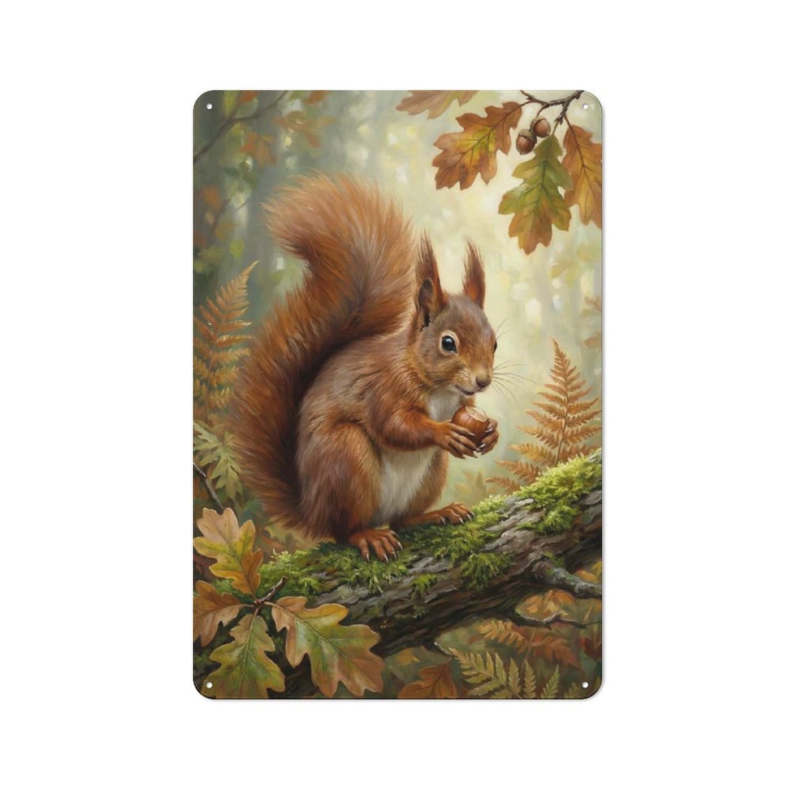 Junmoney Style-3 Creative Squirrel With Nut In Autumn Forest Office Metal Sign 30X20cm, Study Room Decor For Workspace, Cafe, Shop Or Desk Area