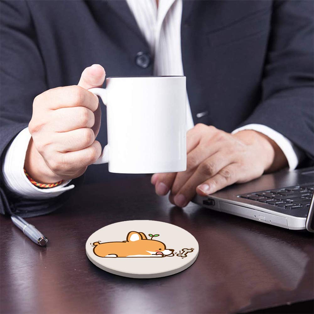 MAYCARI Cute Corgi Coasters Set of 4 with Cork Base Protection - Image 3