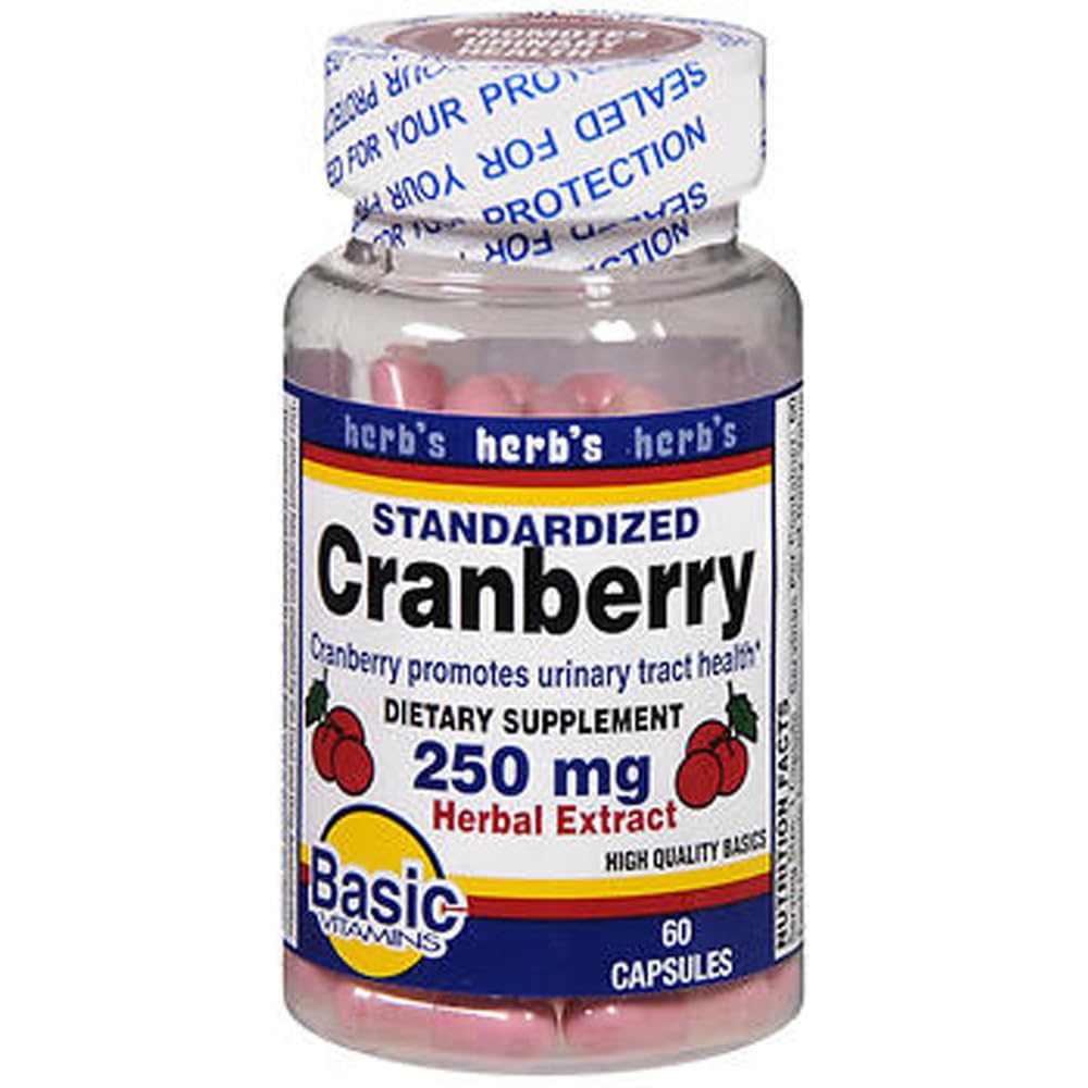 Basic Vitamins Cranberry 250 mg Herbal Extract Capsules - 60 ct, Pack of 2