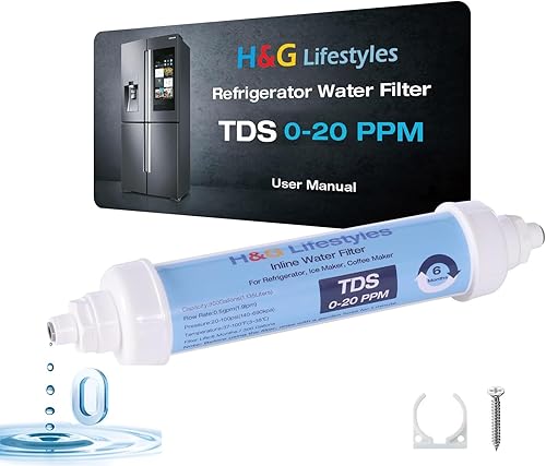 Miniatura 8 de H&G Lifestyles Reemplazo del filtro de agua para refrigerador, filtro de agua en línea 0 TDS, reduce el TDS a 0-20 PPM, elimina el olor de cloro de