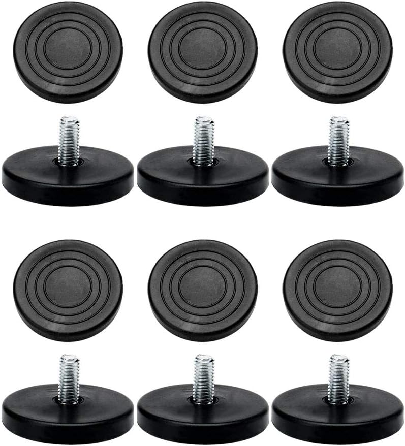 Sourcingmap M8 x 17 x 50mm Leveling Feet Adjustable Leveler Floor Protector Cover Pad for House Furniture Desk Table Chair Leg 12 Pack