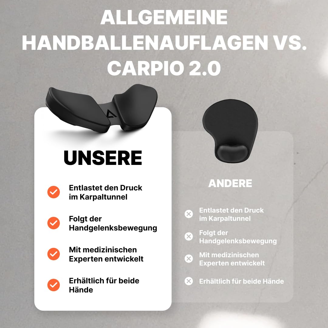 DELTAHUB Carpio 2.0 - ergonomische Handgelenkauflage für Rechtshänder, Handgelenkstütze bei Benutzung der PC-Maus, Reduziert Überstreckung Ermüdung & Handgelenkschmerz leichtes Gleiten - Large/Schwarz