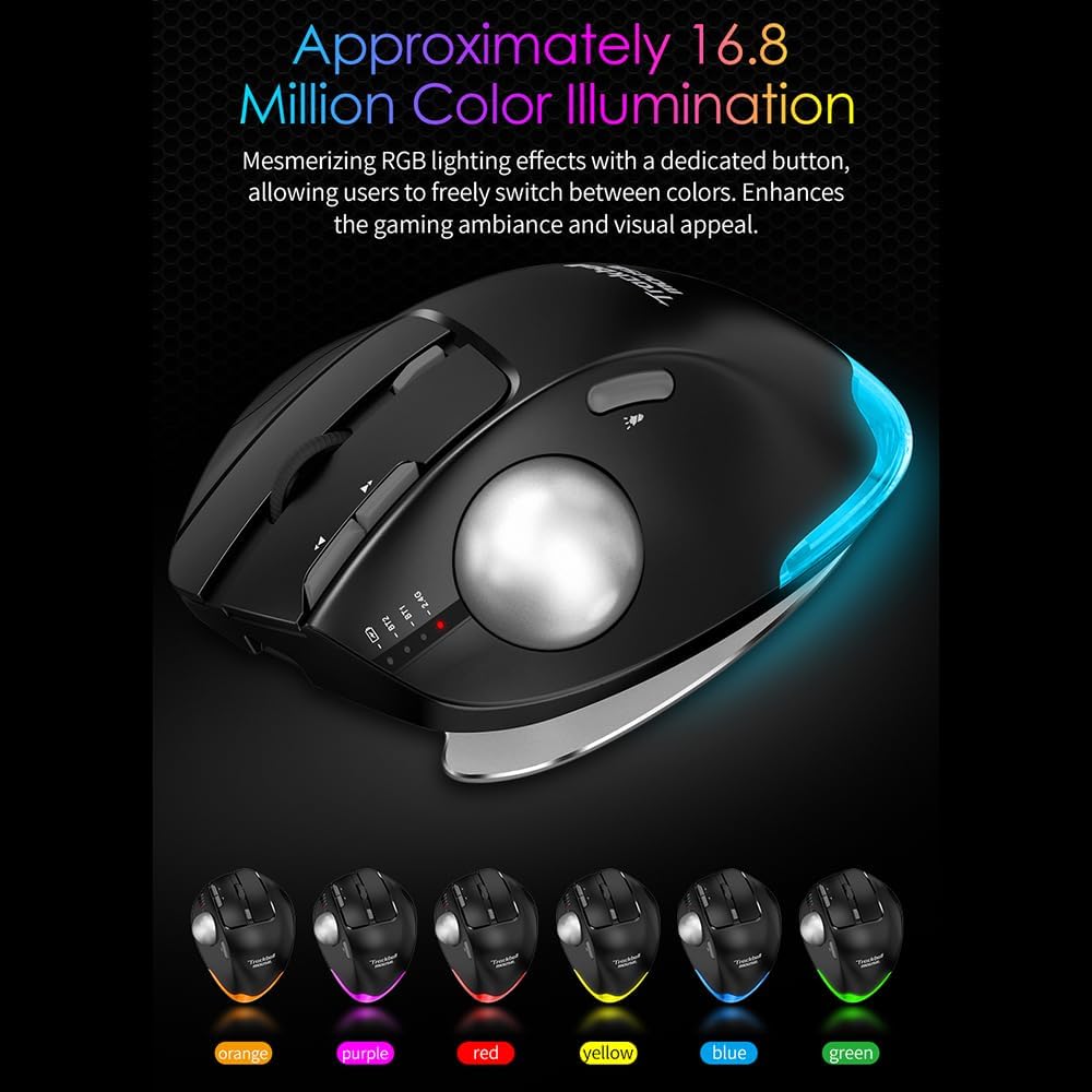 Docooler F-33 Wireless Trackball Mouse - Easy Thumb Control, Precision and Smooth Tracking, Tri-Mode Ergonomic Mouse wirh Programmable and Adjustable Mouse Angle Compatible for PC, Laptop - Black