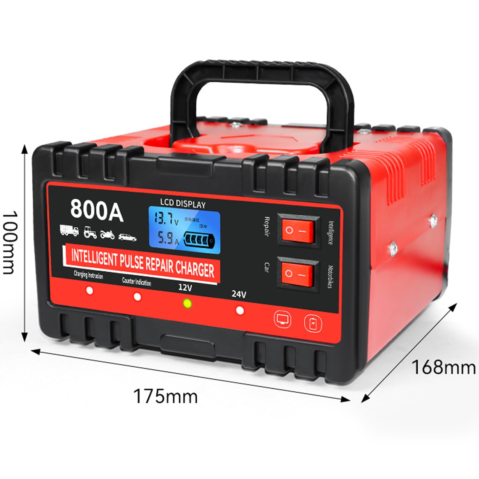 Caricatore a batteria completamente automatico, 8 A, caricabatteria da auto, 12 V, 24 V, strumento di ricarica rapida intelligente e manutenzione per auto, camion, moto, auto e trattore