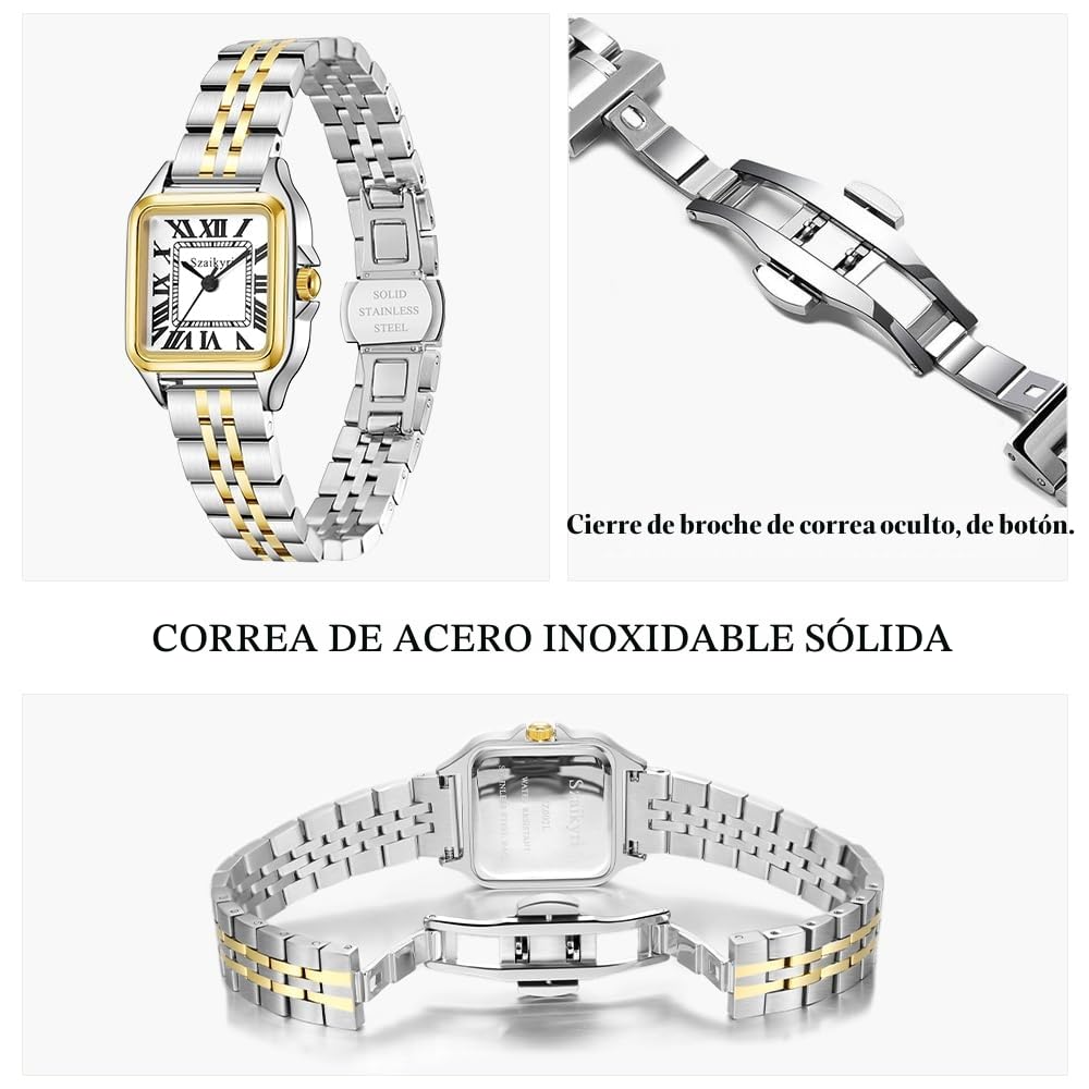 Szaikyri Reloj Cúbico Clasico para Mujeres con Números Romanos Reloj de Moda Mujer Reloj Cuadrado Mujer