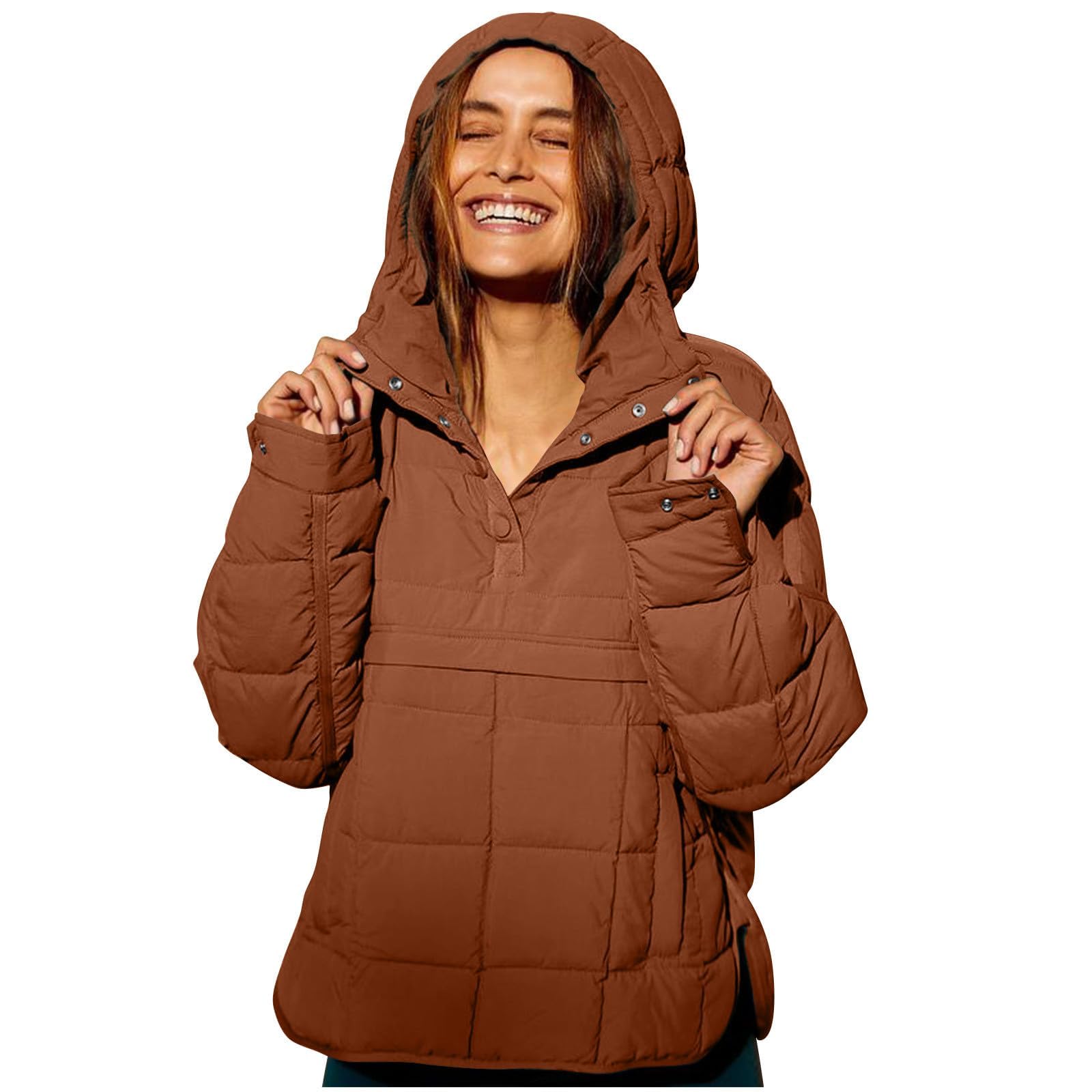 Women's Quilted Lightweight Jackets Oversized Puffer Jacket Puffer Pullover Dolman Hoodies Jacket Long Sleeve Coats