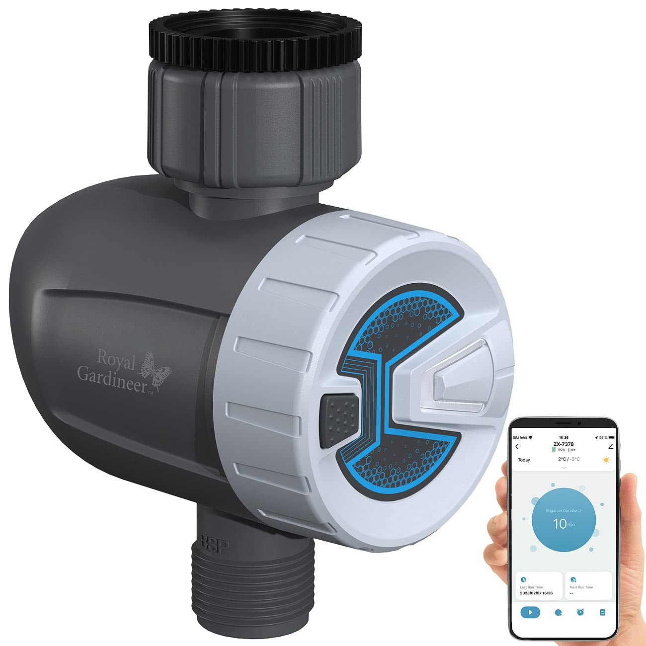 Royal Gardineer Wassercomputer: Smarter programmierbarer Bewässerungscomputer mit Bluetooth 5 & App (Bewässerung Bluetooth, Garten Bewässerung, Home)