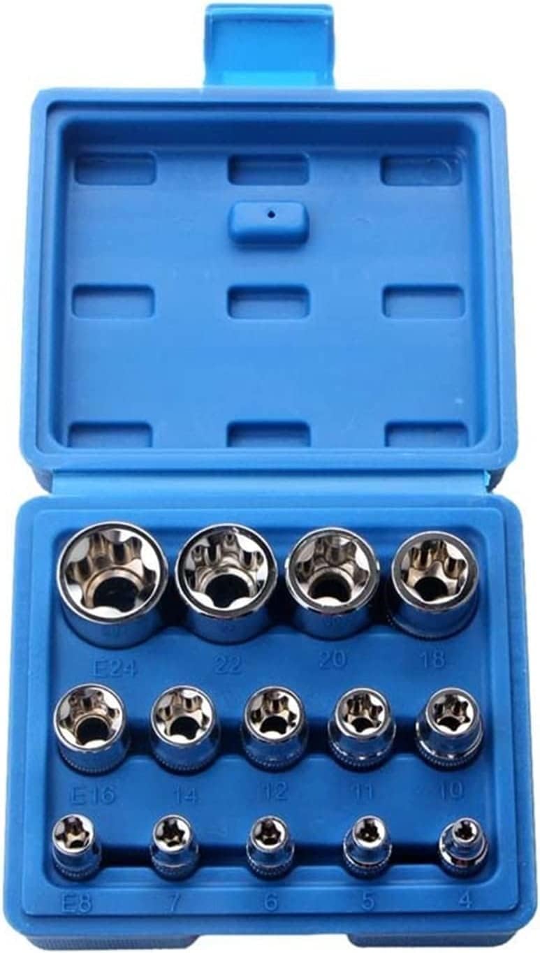 CRV Material 14pcs/Set E Torx Star Female Bit Socket Set 1/2" 3/8" 1/4" Drive E4 - E24 Repair Tool Hand Tool Set Multifunctional Sleeve Sockets