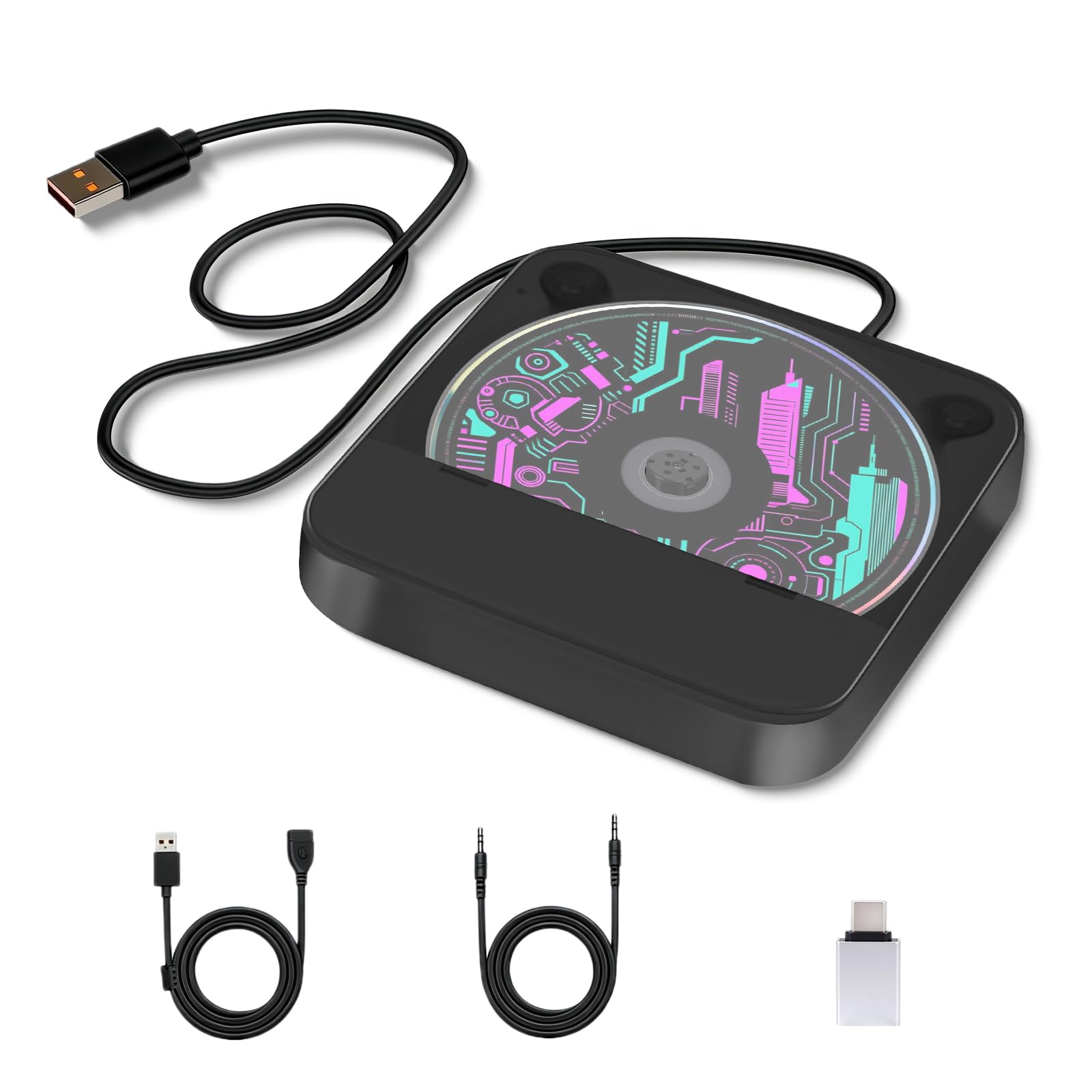 Reproductor de CD portátil para coche, reproductor de CD externo para coche con puertos USB/AUX, antisalto, reproductor de música universal para vehículo, portátil, TV, computadora, Plug