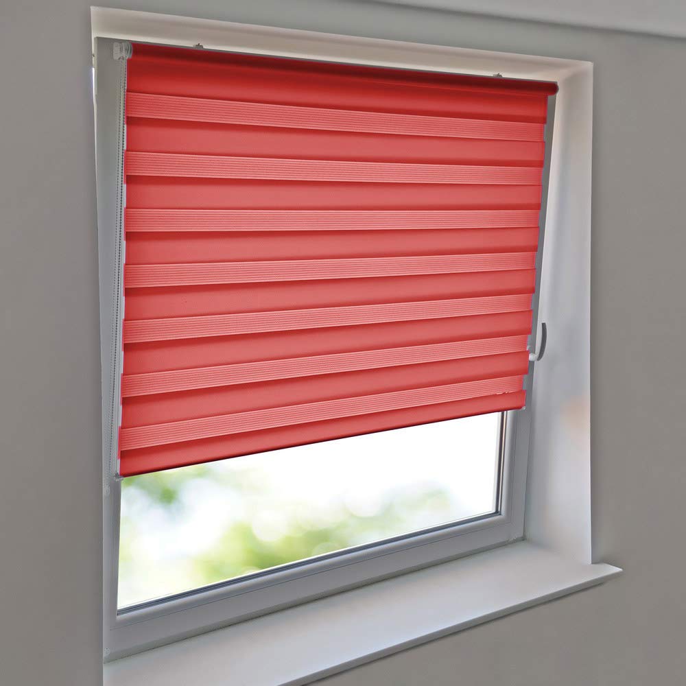 Sonnenschutz-HH - Doppelrollo Klemmfix ohne Bohren Vario Seitenzug Duorollo AUSSENMAß Breite 130 x 90 cm Höhe - rot