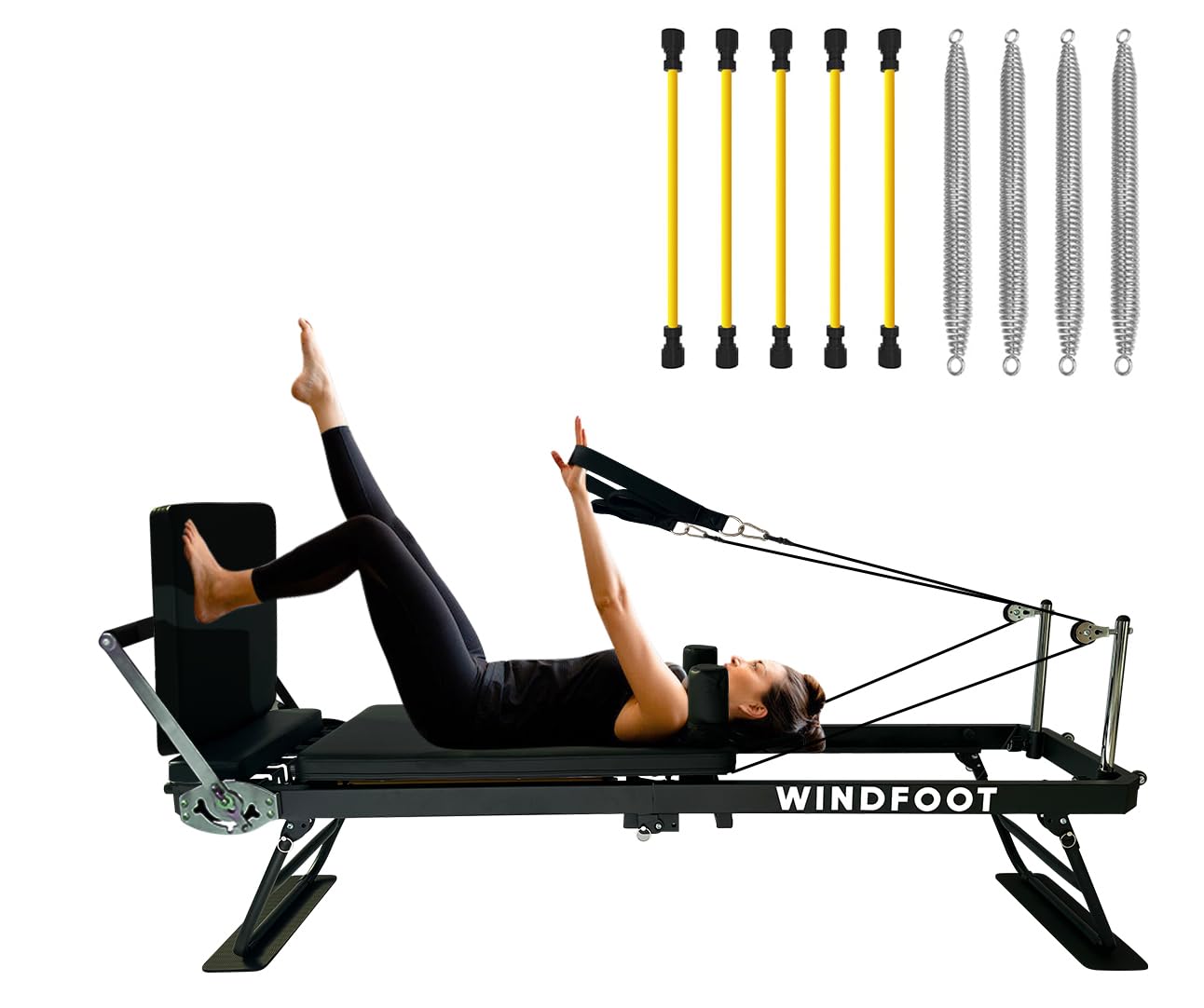 WINDFOOT Pilates Reformer Machine Equipment with Springs & Cords for Home Workout, Foldable Pilates Equipment with Jump Board for All Level Users