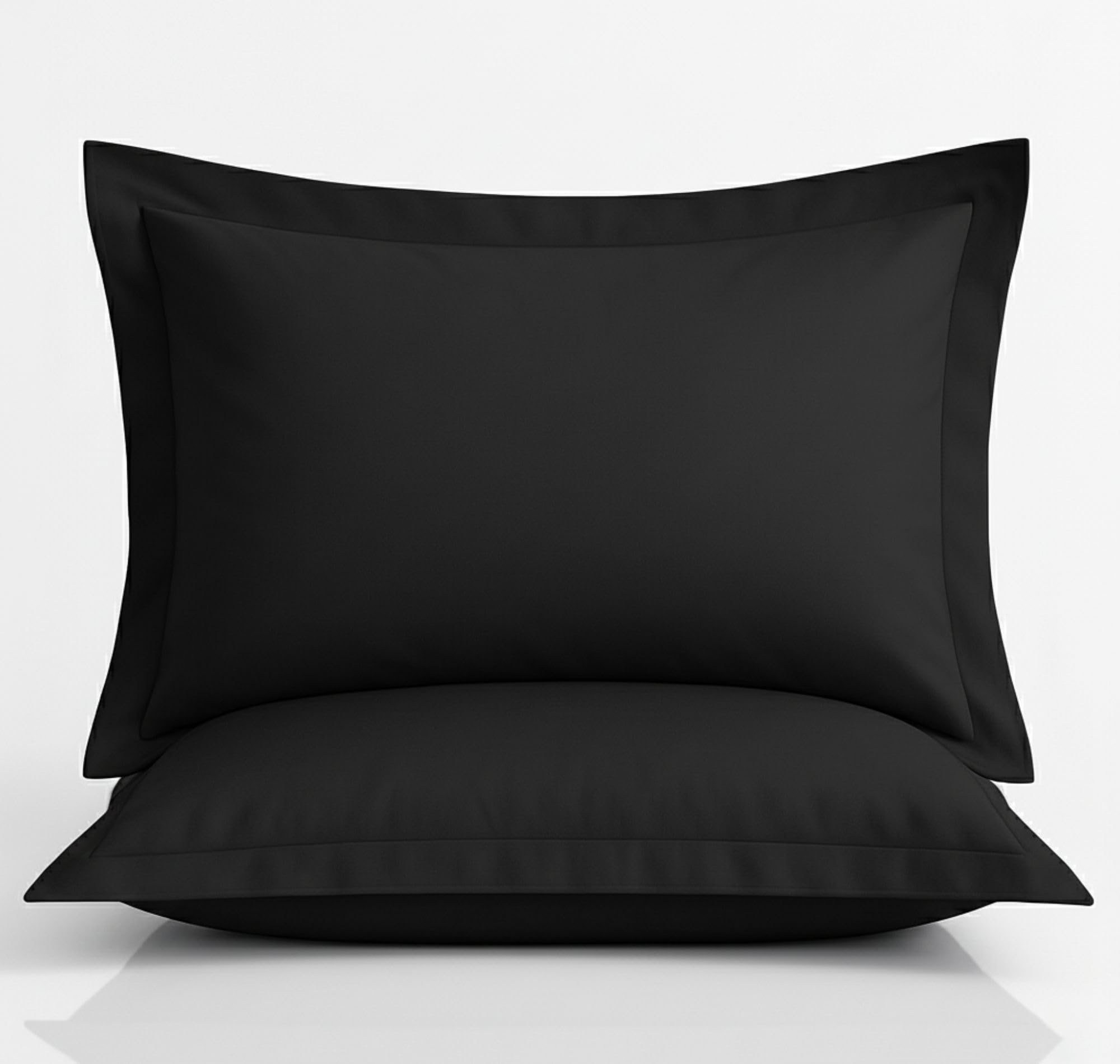 BSB Homes® Luxury Cotton Solid Flanged Pillow Covers | Ultrasoft Breathable Flap Closure | Pack of 2 Pillow Covers King Size (Black, 18 x 28 Inches)