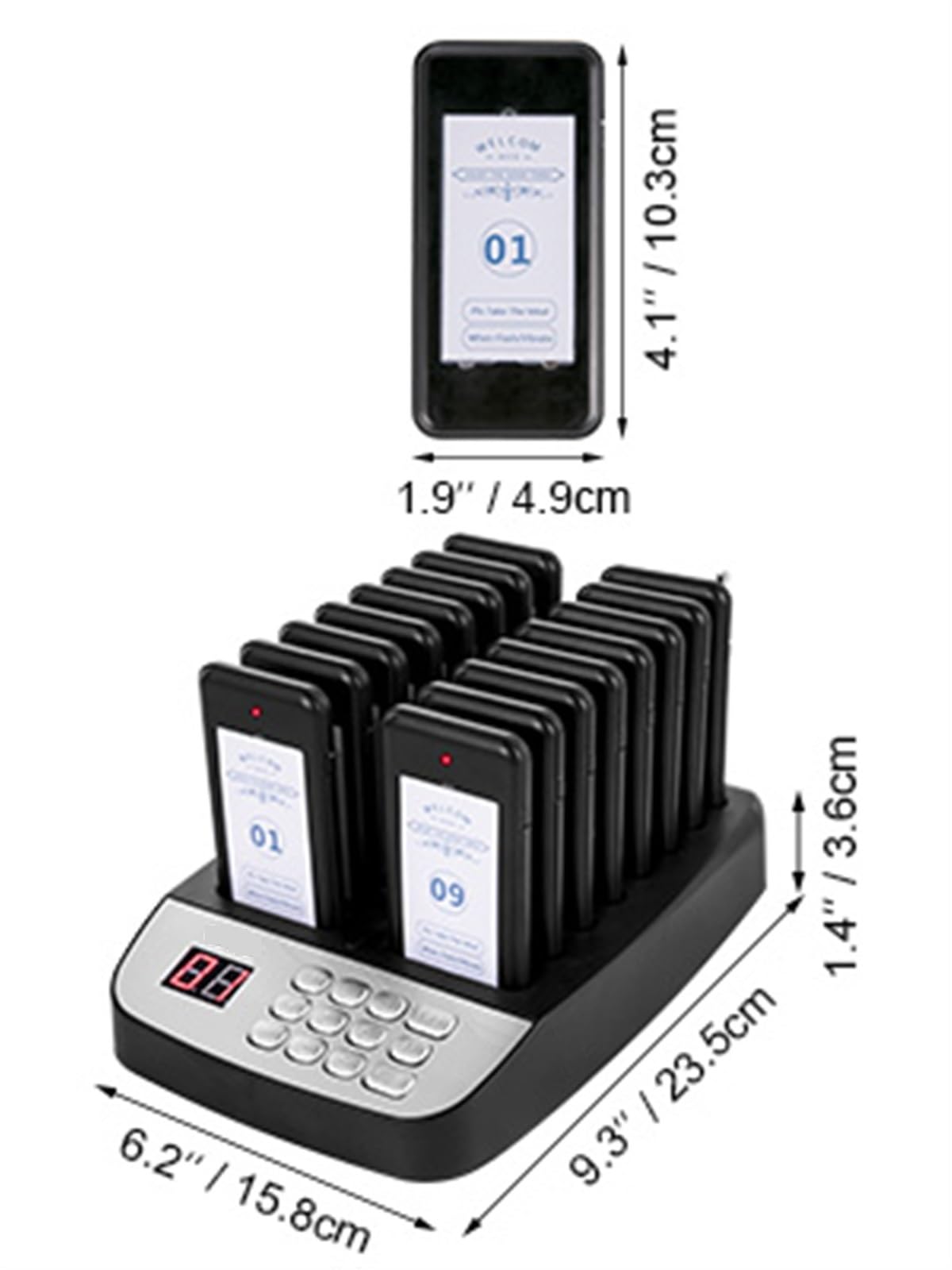Cercapersone wireless for ristorante, 16 sottobicchieri, cercapersone for chiamate ospiti, di coda for caffè, dessert, hamburger, camion di cibo per gli appassionati del fai da te(Button Screen)