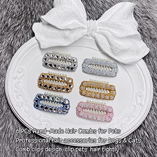 Pacote com 6 pentes de cabelo feitos à mão, grampos de cabelo fofos para cães pequenos, presilhas de