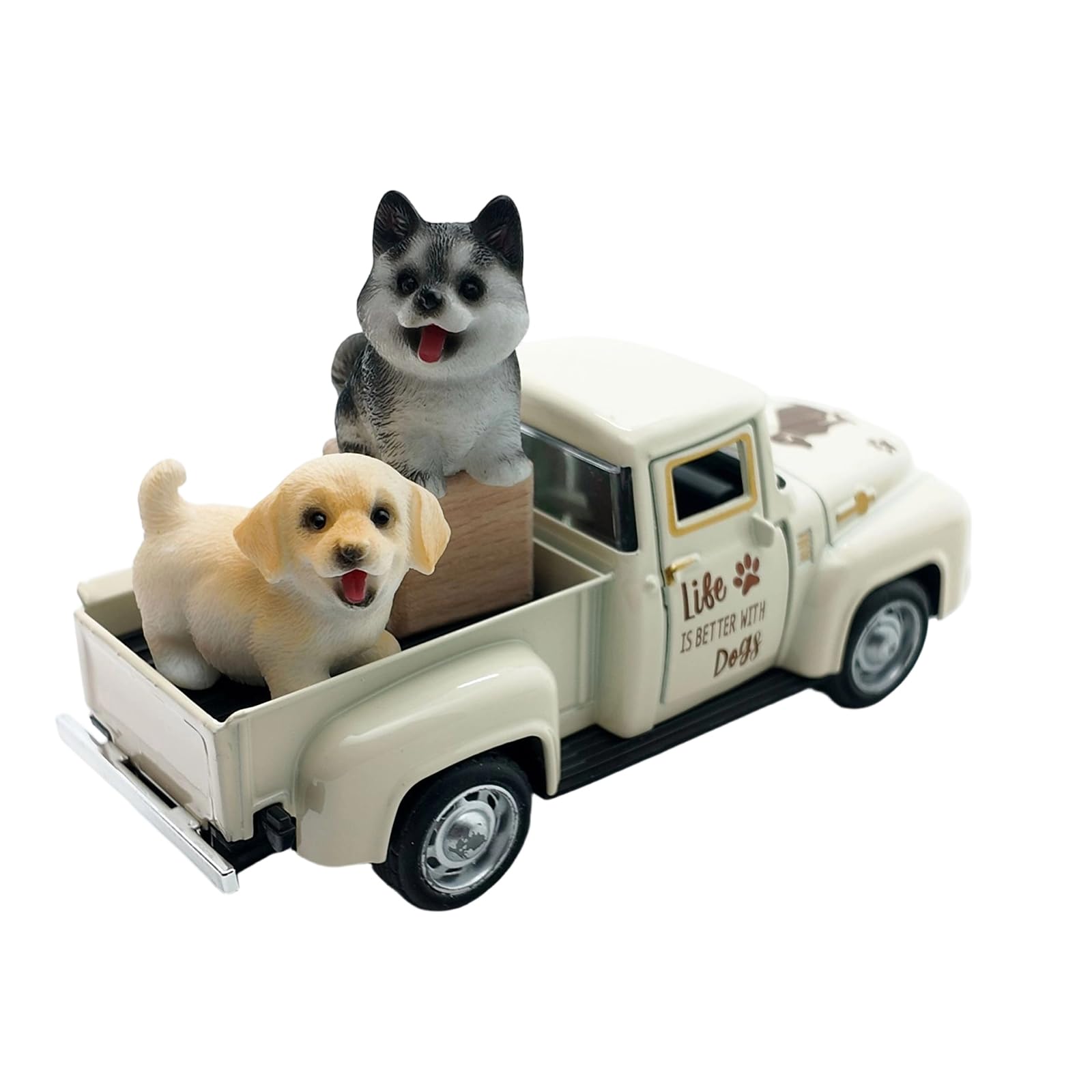alloneslife Dog Themed Alloy Miniature Vehicle Ornament Alloy Dog Car Model Decoration for Table Display Handcrafted Metal Animal Figurine