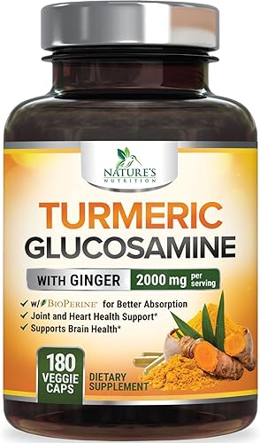 Miniatura 11 de Suplemento de Cúrcuma Curcumina 2000mg - 95% Curcuminoides con Glucosamina, Jengibre y MSM, Pimienta Negra BioPerine para Mejor Absorción, Soporte