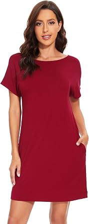 WiWi Womens Bamboo Viscose Nightgowns Soft Short Sleeve Sleep Shirt Lightweight Cool Nightshirt Pajama Dress S-XXL