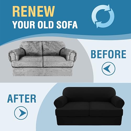 Miniatura 6 de H.VERSAILTEX Funda para sofá de 2 piezas, fundas para sillón con cojines en forma de T para sillón con cojines en forma de T, antideslizante,