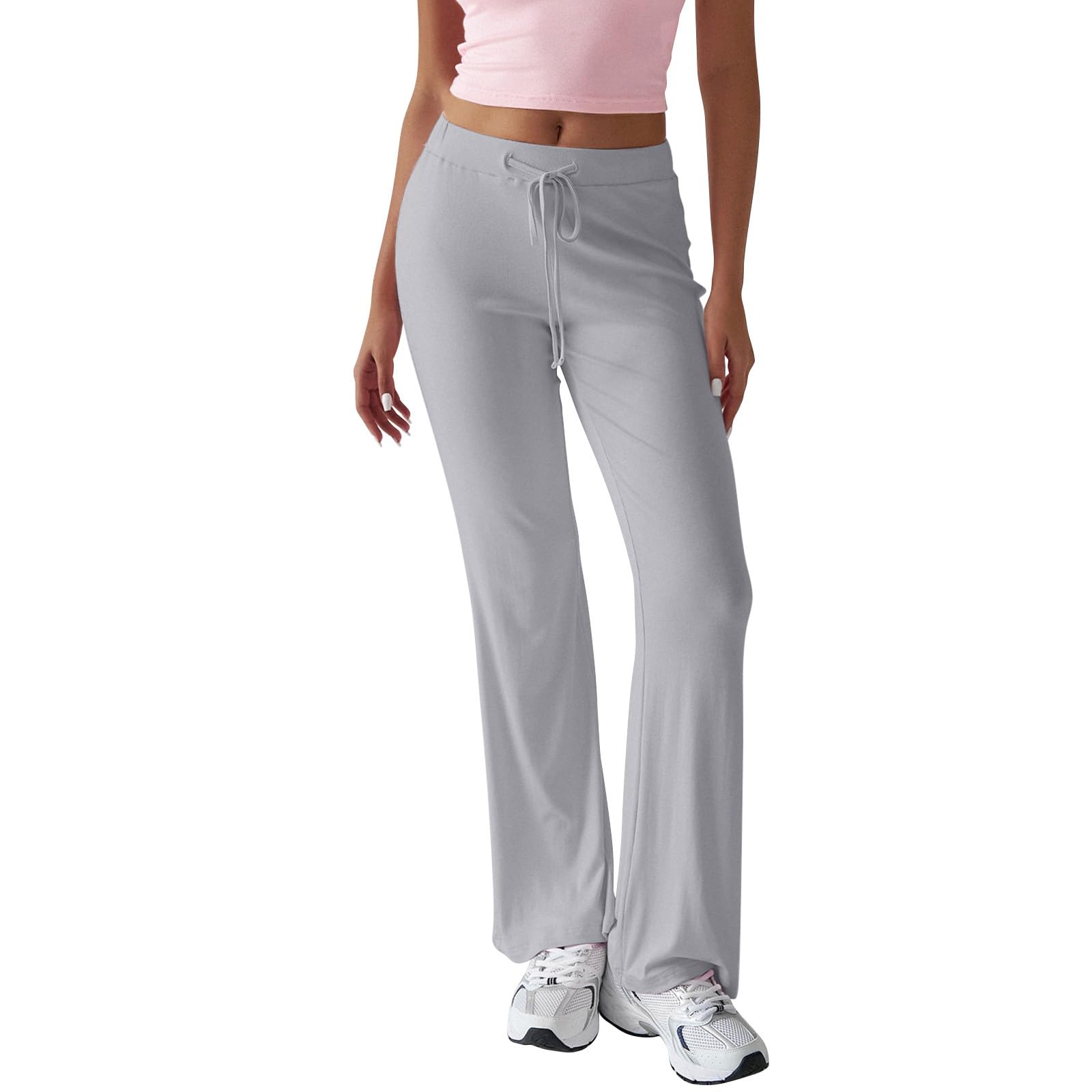 Pants for Women High Waisted Wide Leg Lounge Pants Elastic Waist Drawstring Pants Cotton Comfy Trousers Pants Loose Yoga Straight Leg Sweatpants Comfy Stretchy Pull On Pants Travel Clothes