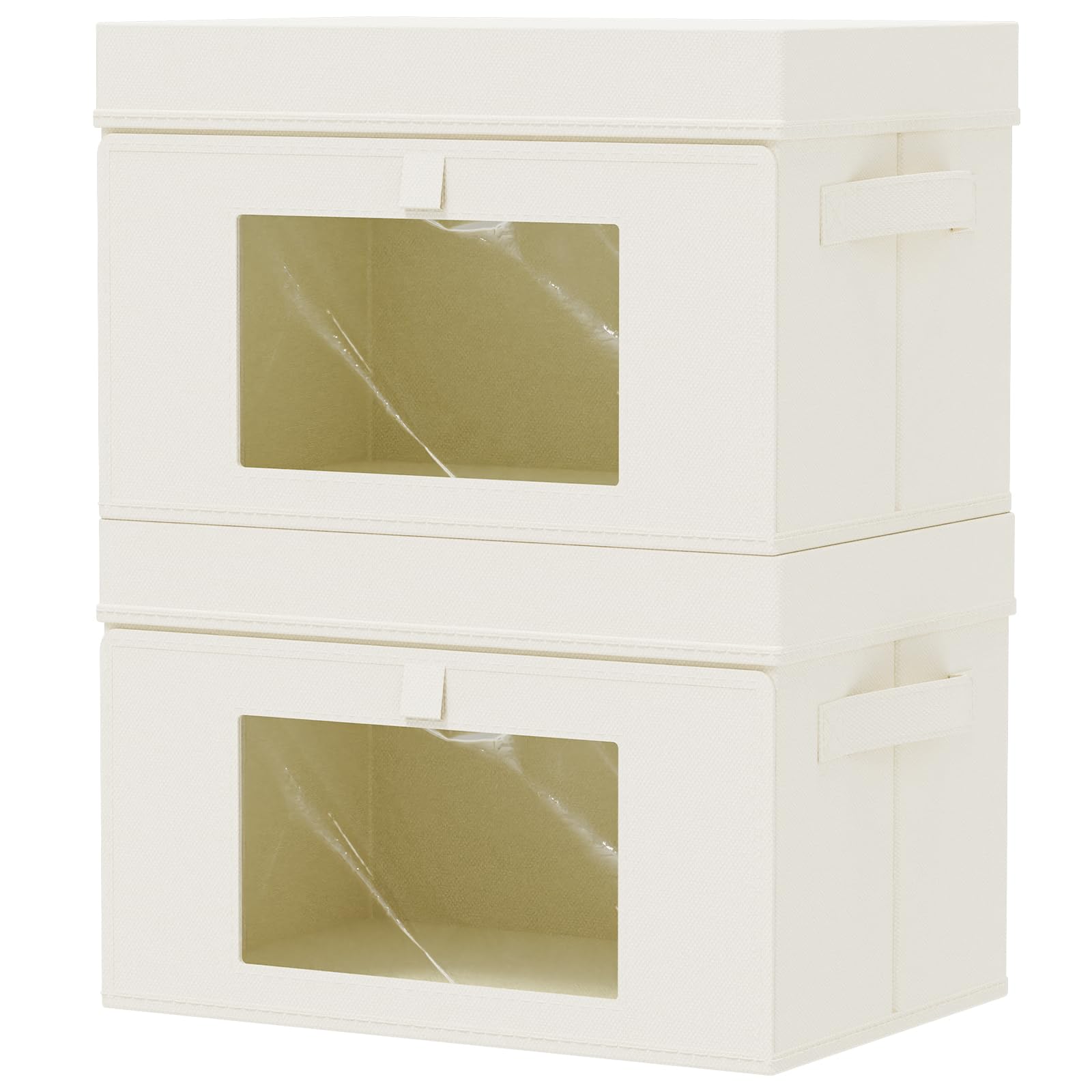 2 Scatole Portaoggetti Finestra Trasparente, 38x25x25 cm, Beige | Organizzatori Capienti per Armadio in Tessuto con Coperchio, Pieghevoli Unità Di Organizzazione, Contenitori per Vestiti