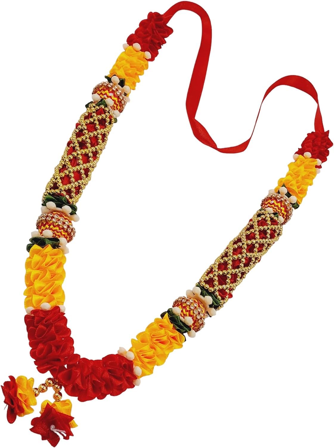 Red Yellow Ribbon Mala - Photo Frame Garland -3